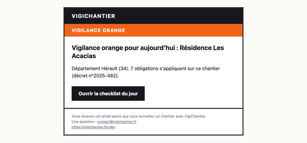 Email d'alerte VigiChantier