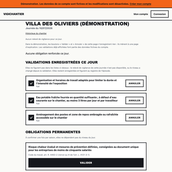 Checklist du jour VigiChantier